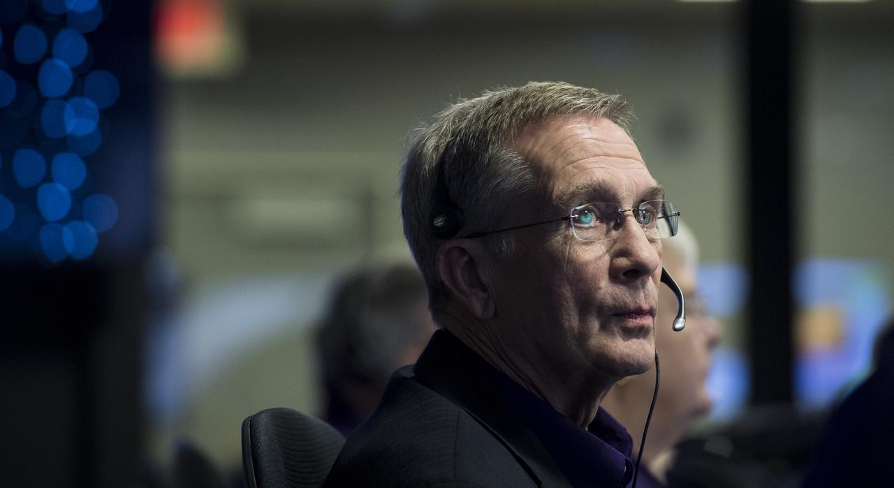 Cassini program manager at JPL, Earl Maize, is seen in mission control as he monitors the Cassini spacecraft, Friday, Sept. 15, 2017 at NASA's Jet Propulsion Laboratory in Pasadena, California. Since its arrival in 2004, the Cassini-Huygens mission has been a discovery machine, revolutionizing our knowledge of the Saturn system and captivating us with data and images never before obtained with such detail and clarity. On Sept. 15, 2017, operators deliberately plunged the spacecraft into Saturn, as Cassini gathered science until the end. Loss of contact with the Cassini spacecraft occurred at 7:55 a.m. EDT (4:55 a.m. PDT). The “plunge” ensures Saturn’s moons will remain pristine for future exploration. During Cassini’s final days, mission team members from all around the world gathered at NASA’s Jet Propulsion Laboratory, Pasadena, California, to celebrate the achievements of this historic mission. Photo Credit: (NASA/Joel Kowsky)