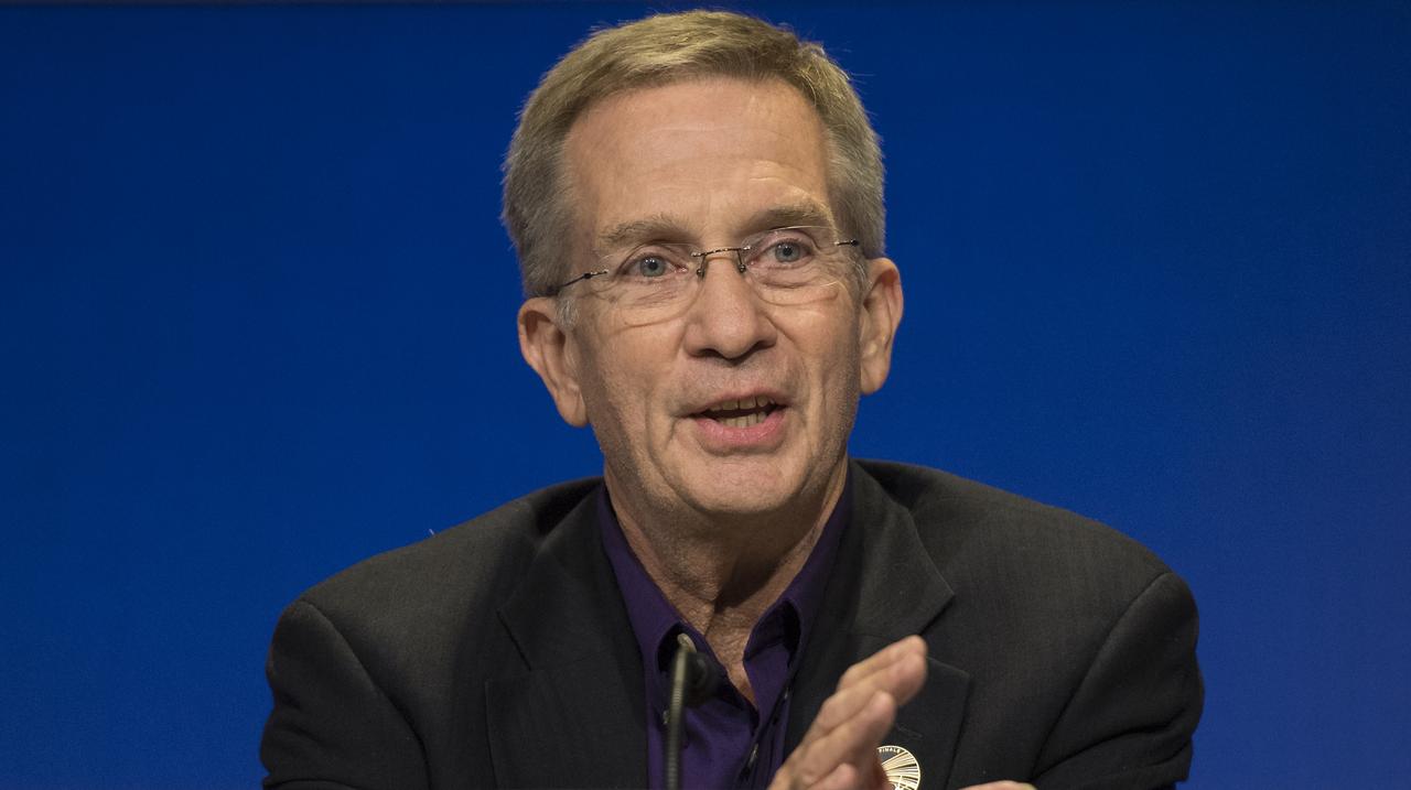 Cassini program manager at JPL, Earl Maize speaks during a press conference held after the end of the Cassini mission, Friday, Sept. 15, 2017 at NASA's Jet Propulsion Laboratory in Pasadena, California. Since its arrival in 2004, the Cassini-Huygens mission has been a discovery machine, revolutionizing our knowledge of the Saturn system and captivating us with data and images never before obtained with such detail and clarity. On Sept. 15, 2017, operators deliberately plunged the spacecraft into Saturn, as Cassini gathered science until the end. Loss of contact with the Cassini spacecraft occurred at 7:55 a.m. EDT (4:55 a.m. PDT). The “plunge” ensures Saturn’s moons will remain pristine for future exploration. During Cassini’s final days, mission team members from all around the world gathered at NASA’s Jet Propulsion Laboratory, Pasadena, California, to celebrate the achievements of this historic mission. Photo Credit: (NASA/Joel Kowsky)
