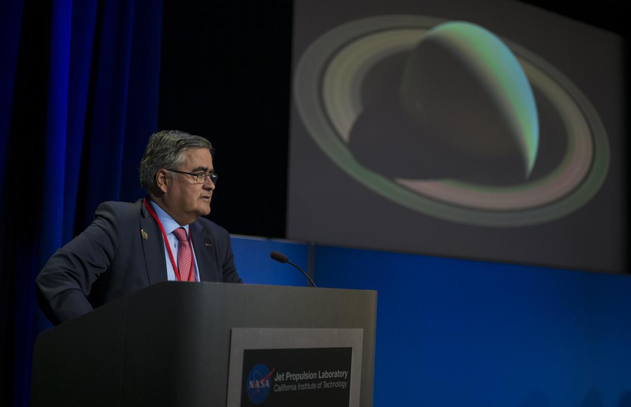 ESA (European Space Agency) Cassini project scientist, Nicolas Altobelli answers a question from the media during a press conference held after the end of the Cassini mission, Friday, Sept. 15, 2017 at NASA's Jet Propulsion Laboratory in Pasadena, California. Since its arrival in 2004, the Cassini-Huygens mission has been a discovery machine, revolutionizing our knowledge of the Saturn system and captivating us with data and images never before obtained with such detail and clarity. On Sept. 15, 2017, operators deliberately plunged the spacecraft into Saturn, as Cassini gathered science until the end. Loss of contact with the Cassini spacecraft occurred at 7:55 a.m. EDT (4:55 a.m. PDT). The “plunge” ensures Saturn’s moons will remain pristine for future exploration. During Cassini’s final days, mission team members from all around the world gathered at NASA’s Jet Propulsion Laboratory, Pasadena, California, to celebrate the achievements of this historic mission. Photo Credit: (NASA/Joel Kowsky)