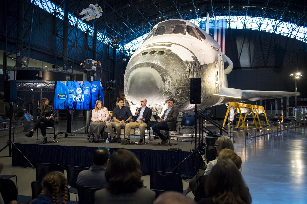 Ryan Heitz, co-founder and head of school, Ideaventions Academy, second from right, speaks on a panel on "igniting NOVA K-12 engineering and maker education", at a pop-up makerspace hosted by Future Engineers with support from NASA and The American Society of Mechanical Engineers (ASME), at the Steven F. Udvar-Hazy Center, Thursday, September 21, 2017 in Chantilly, Virginia. Participants were able to create digital 3D models using Autodesk Tinkercad and watch objects being printed with Makerbot 3D printers. Photo Credit: (NASA/Aubrey Gemignani)