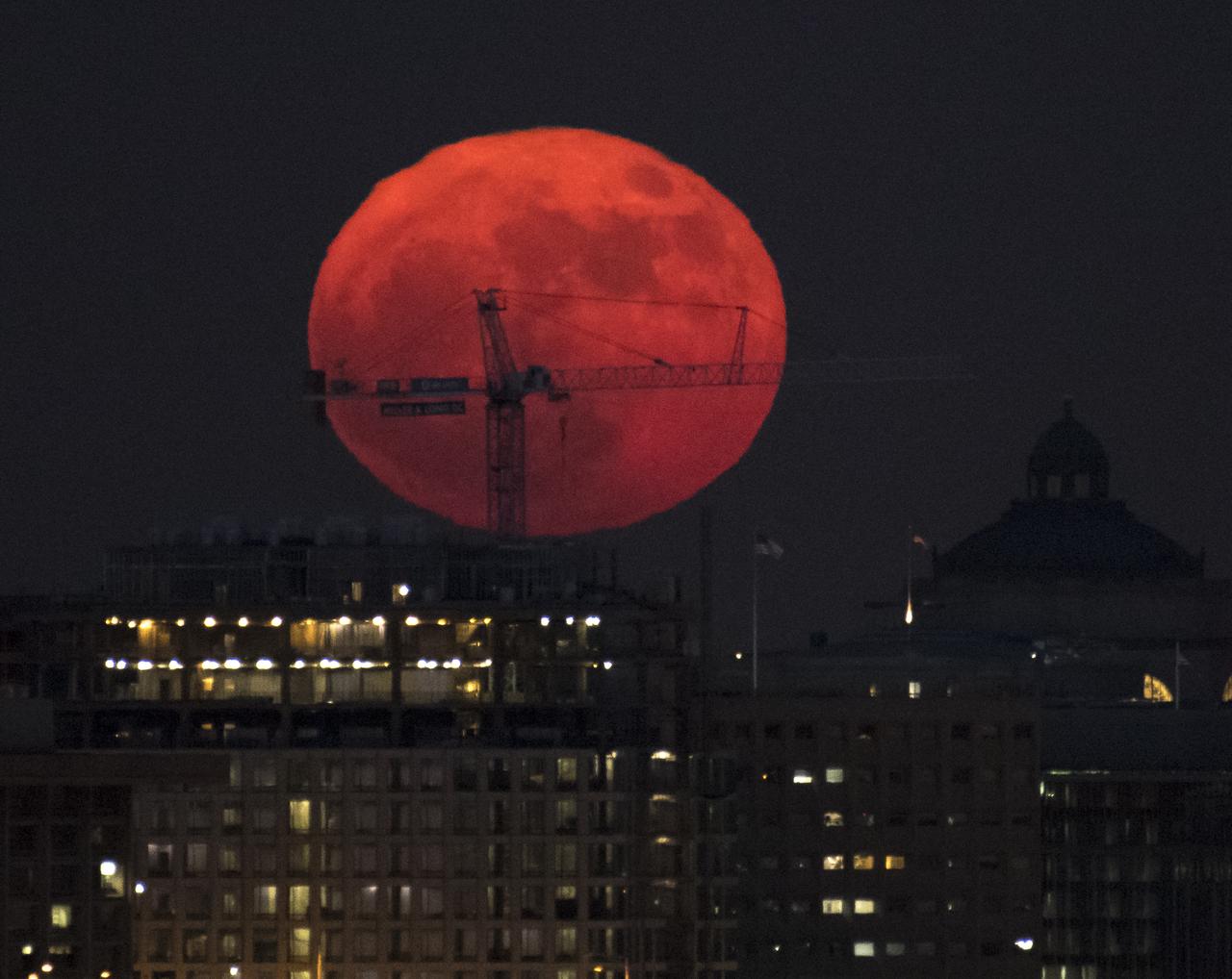 The Moon is seen as is rises, Sunday, Dec. 3, 2017 in Washington. Today's full Moon is the first of three consecutive supermoons. The two will occur on Jan. 1 and Jan. 31, 2018. A supermoon occurs when the moon’s orbit is closest (perigee) to Earth at the same time it is full. Photo Credit: (NASA/Bill Ingalls)