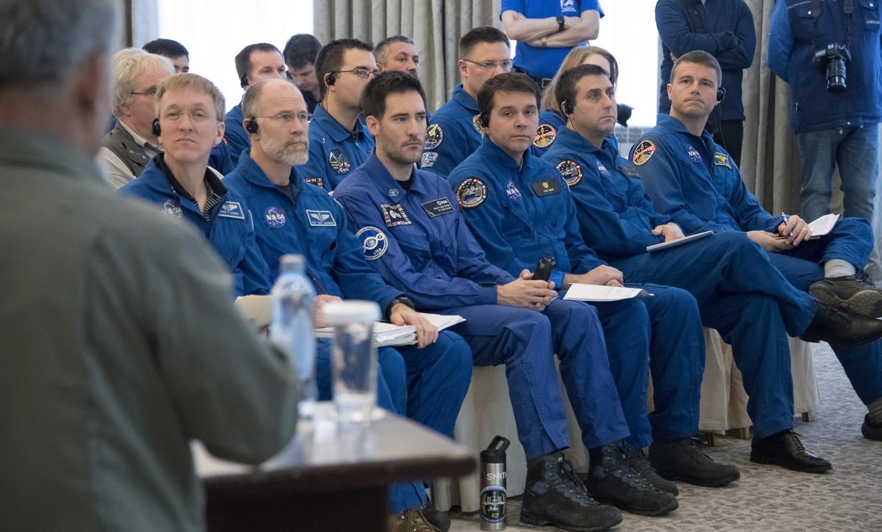 NASA, ESA (European Space Agency), Roscosmos, along with Russian Search and Recovery Forces, meet to discuss the readiness for the landing of Expedition 53 Commander Randy Bresnik of NASA and Flight Engineers Paolo Nespoli of ESA (European Space Agency) and Sergey Ryazanskiy of the Russian space agency Roscosmos Tuesday, Dec. 12, 2017. Bresnik, Nespoli and Ryazanskiy are returning after 139 days in space where they served as members of the Expedition 52 and 53 crews onboard the International Space Station. Photo Credit: (NASA/Bill Ingalls)
