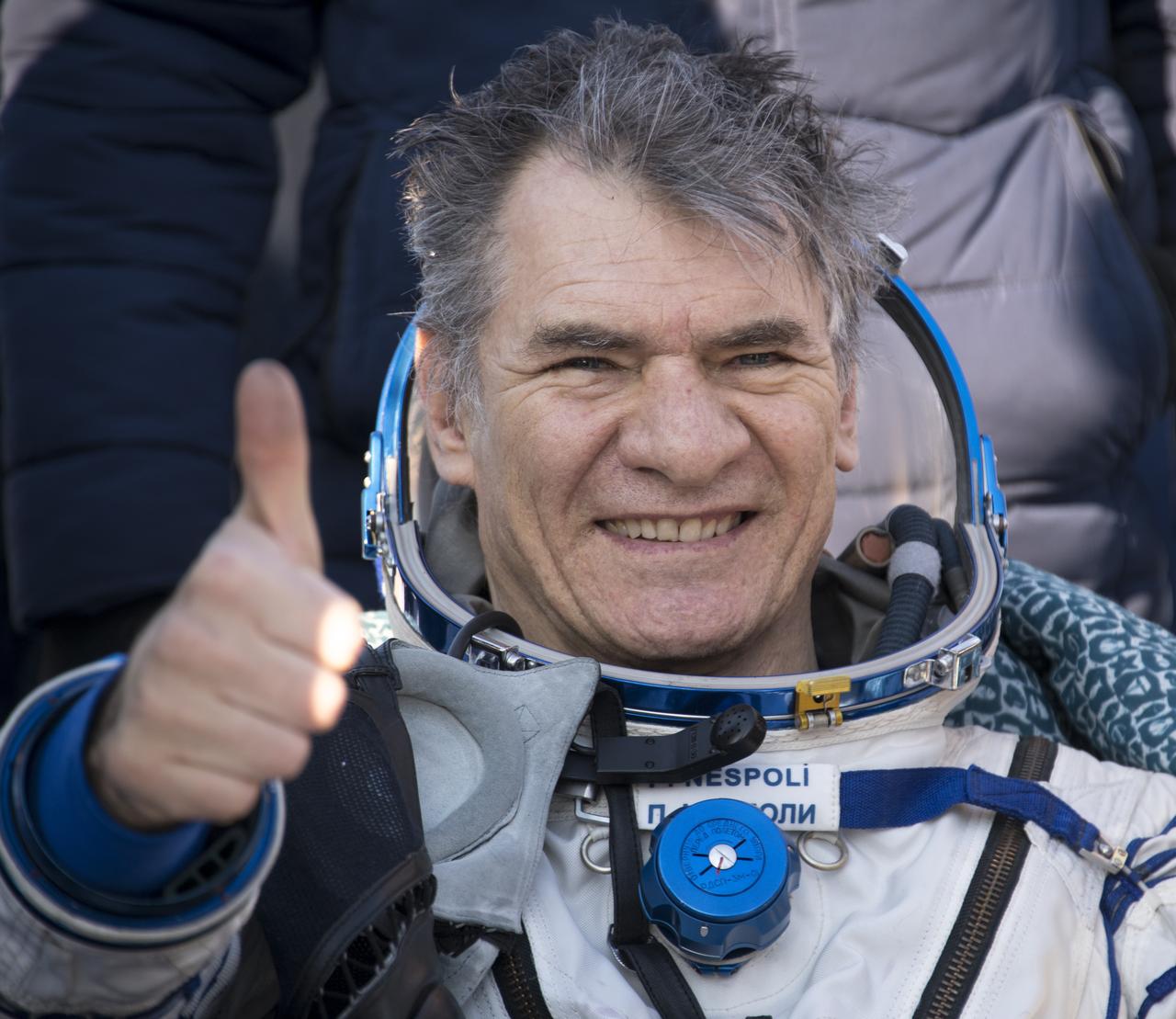 ESA (European Space Agency) astronaut Paolo Nespoli rests in a chair shortly after he and NASA astronaut Randy Bresnik, and Roscosmos cosmonaut Sergey Ryazanskiy landed in their Soyuz MS-05 spacecraft in a remote area near the town of Zhezkazgan, Kazakhstan on Thursday, Dec. 14, 2017. Bresnik, Nespoli and Ryazanskiy are returning after 139 days in space where they served as members of the Expedition 52 and 53 crews onboard the International Space Station. Photo Credit: (NASA/Bill Ingalls)