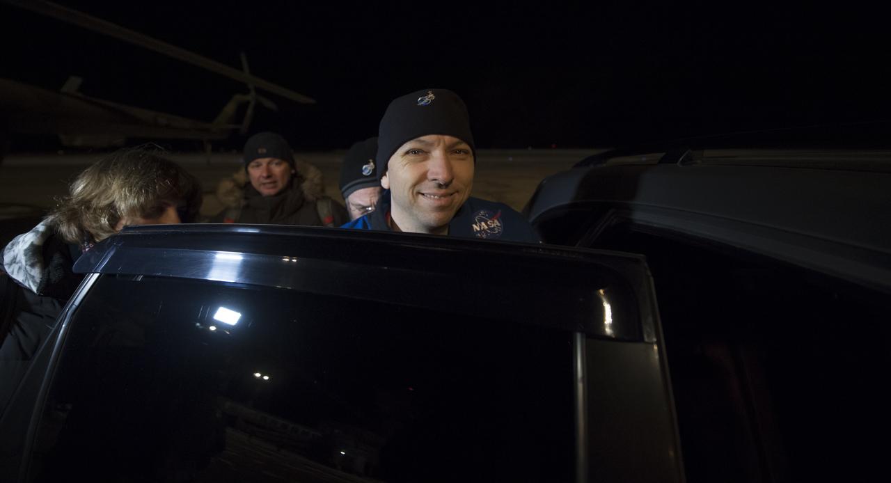 NASA astronaut Randy Bresnik arrives at the Karaganda Airport in Kazakhstan airport after he, ESA (European Space Agency) astronaut Paolo Nespoli and, Roscosmos cosmonaut Sergey Ryazanskiy landed in their Soyuz MS-05 spacecraft in a remote area near the town of Zhezkazgan, Kazakhstan on Thursday, Dec. 14, 2017. Bresnik, Nespoli and Ryazanskiy are returning after 139 days in space where they served as members of the Expedition 52 and 53 crews onboard the International Space Station. Photo Credit: (NASA/Bill Ingalls)