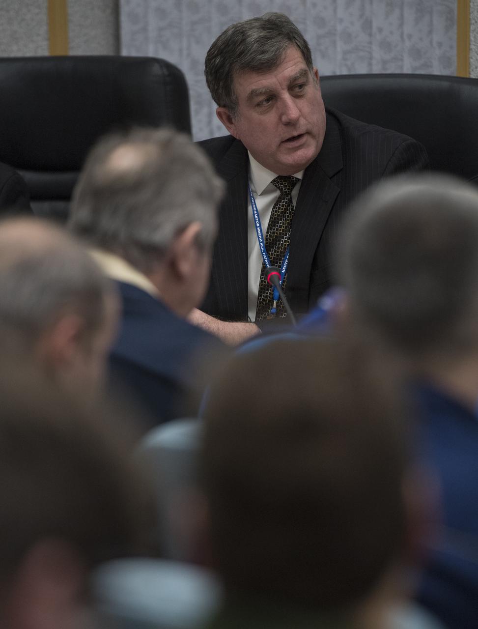 NASA International Space Station Program Manager Kirk Shireman is seen during the State Commission meeting to approve the Soyuz launch of Expedition 54 to the International Space Station, Saturday, Dec. 16, 2017 at the Cosmonaut Hotel in Baikonur, Kazakhstan. Expedition 54 Soyuz Commander Anton Shkaplerov of Roscosmos, flight engineer Scott Tingle of NASA, and flight engineer Norishige Kanai of the Japan Aerospace Exploration Agency (JAXA) are scheduled to launch to the International Space Station aboard the Soyuz spacecraft from the Baikonur Cosmodrome on December 17. Photo Credit: (NASA/Joel Kowsky)