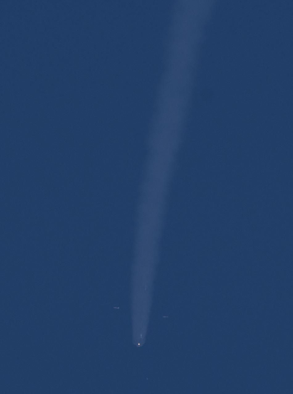 The Soyuz MS-07 rocket boosters are seen being jettisoned during launch from the Baikonur Cosmodrome, Sunday, Dec. 17, 2017 in Kazakhstan. Expedition 54 Soyuz Commander Anton Shkaplerov of Roscosmos, flight engineer Scott Tingle of NASA, and flight engineer Norishige Kanai of Japan Aerospace Exploration Agency (JAXA) will spend the next five months living and working aboard the International Space Station.  Photo Credit: (NASA/Joel Kowsky)