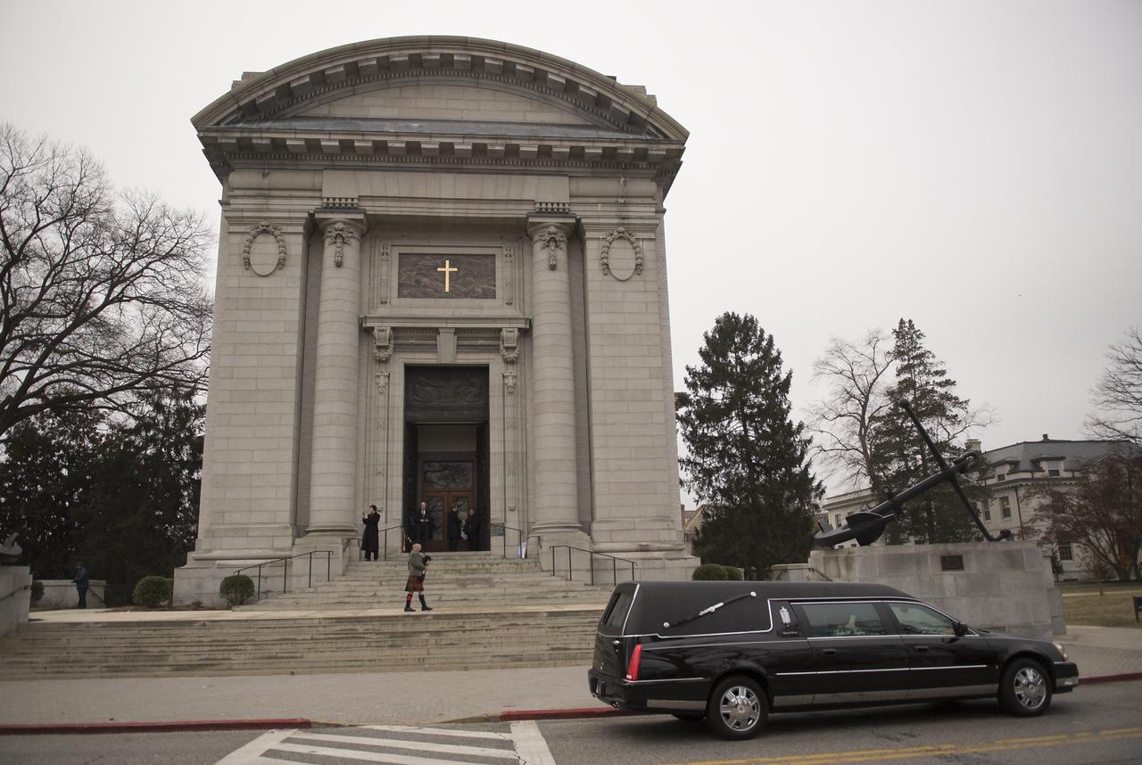 Funeral service for former NASA astronaut Captain Bruce McCandless II, USN (Ret.), Tuesday, Jan. 16, 2018 at the United States Naval Academy Chapel in Annapolis, Maryland. Photo Credit: (NASA/Bill Ingalls)