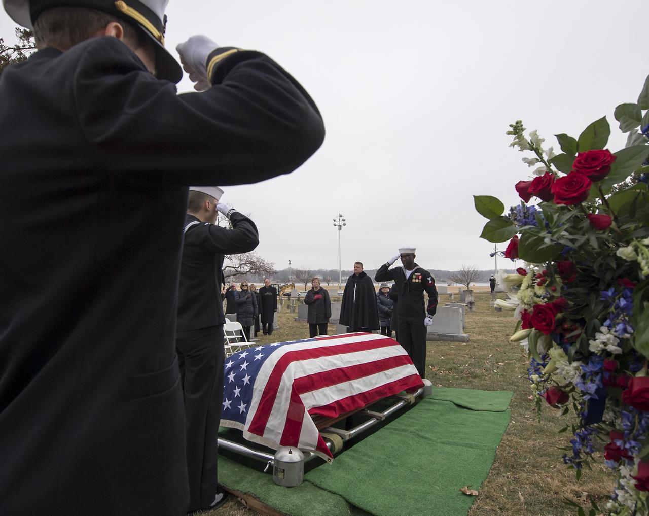 Funeral service for former NASA astronaut Captain Bruce McCandless II, USN (Ret.), Tuesday, Jan. 16, 2018 at the United States Naval Academy Cemetery in Annapolis, Maryland. Photo Credit: (NASA/Bill Ingalls)