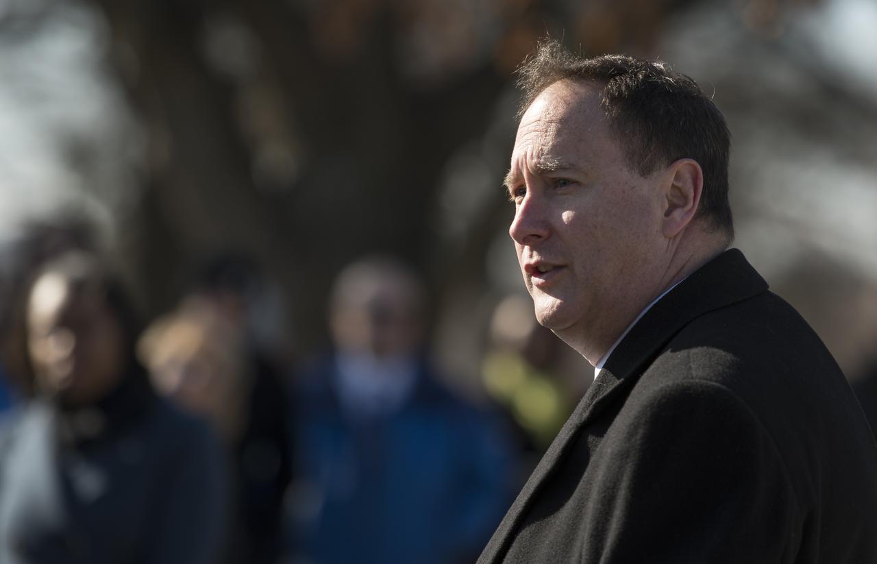 Acting NASA Administrator Robert Lightfoot gives remarks at the graves of Apollo 1 crew members, Virgil Grissom and Roger Chaffee, during a wreath laying ceremony as part of NASA's Day of Remembrance, Thursday, Jan. 25, 2018, at Arlington National Cemetery in Arlington, Virginia. Wreaths were laid in memory of those men and women who lost their lives in the quest for space exploration. Photo Credit: (NASA/Bill Ingalls)