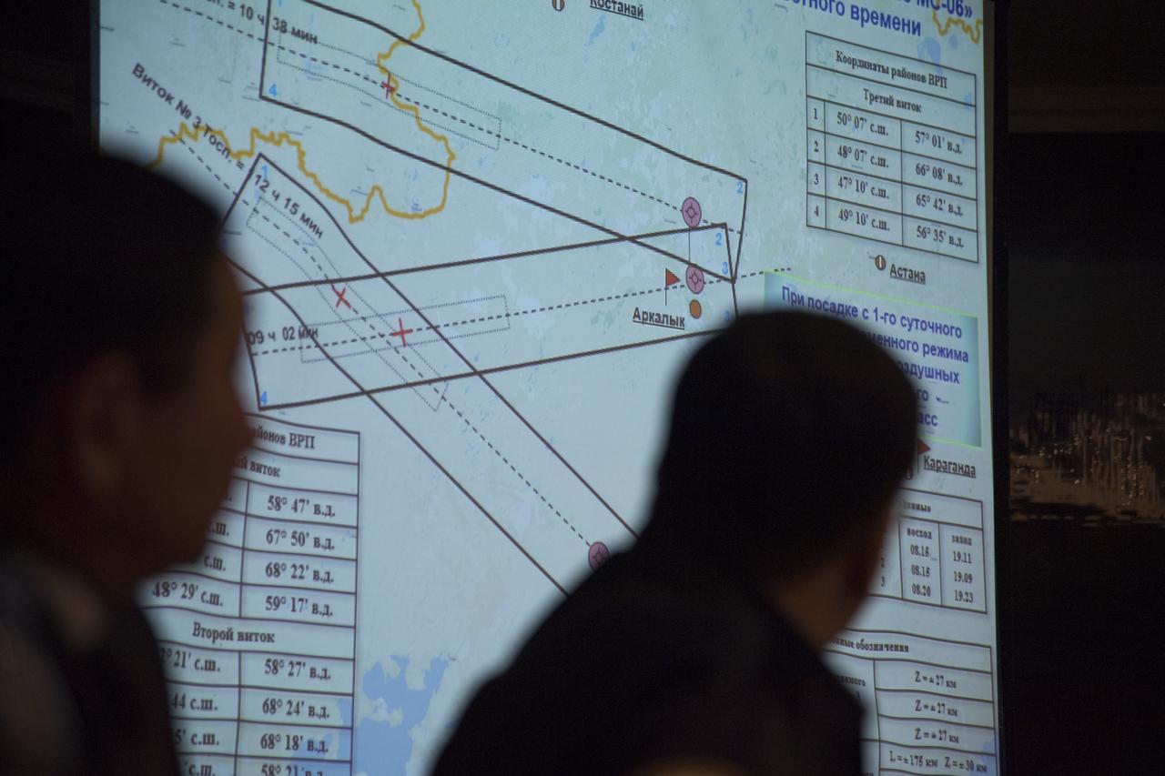 NASA and Roscosmos team members, along with Russian Search and Recovery Forces, meet to discuss the readiness for the landing of Expedition 54 crew members Joe Acaba and Mark Vande Hei of NASA and cosmonaut Alexander Misurkin Sunday, Feb. 25, 2018. Acaba, Vande Hei, and Misurkin are returning after 168 days in space where they served as members of the Expedition 53 and 54 crews onboard the International Space Station. Photo Credit: (NASA/Bill Ingalls)