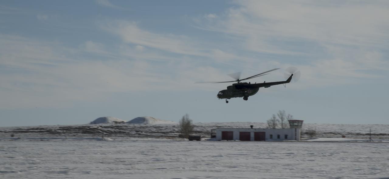 Russian Search and Rescue teams deploy on MI-8 helicopters from Karaganda to Zhezkazgan, Kazakhstan to prepare for the Soyuz MS-06 landing with Expedition 54 crew members Joe Acaba and Mark Vande Hei of NASA and cosmonaut Alexander Misurkin, Monday, Feb. 26, 2018. Acaba, Vande Hei, and Misurkin are returning after 168 days in space where they served as members of the Expedition 53 and 54 crews onboard the International Space Station. Photo Credit: (NASA/Bill Ingalls)