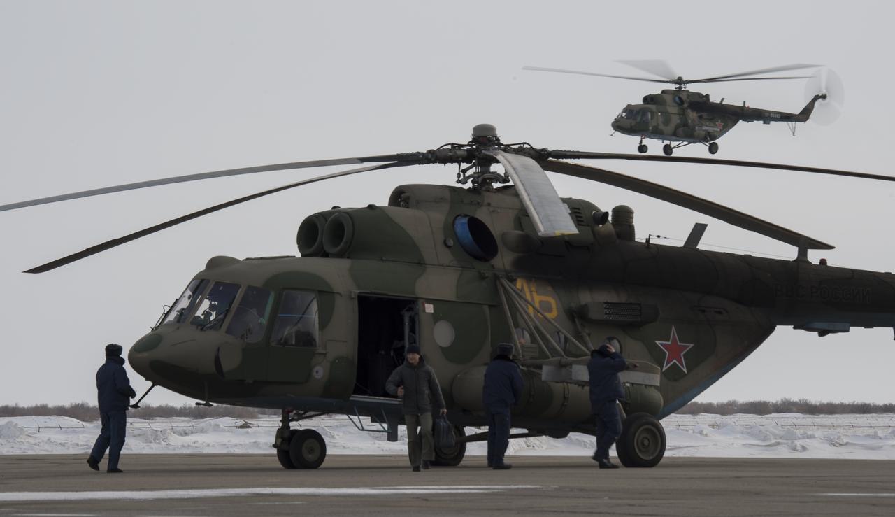 NASA, Roscosmos, and Russian Search and Rescue teams arrive in Zhezkazgan, Kazakhstan to prepare for the Soyuz MS-06 landing with Expedition 54 crew members Joe Acaba and Mark Vande Hei of NASA and cosmonaut Alexander Misurkin near the town of Zhezkazgan, Kazakhstan on Monday, Feb. 26, 2018. Acaba, Vande Hei, and Misurkin are returning after 168 days in space where they served as members of the Expedition 53 and 54 crews onboard the International Space Station. Photo Credit: (NASA/Bill Ingalls)