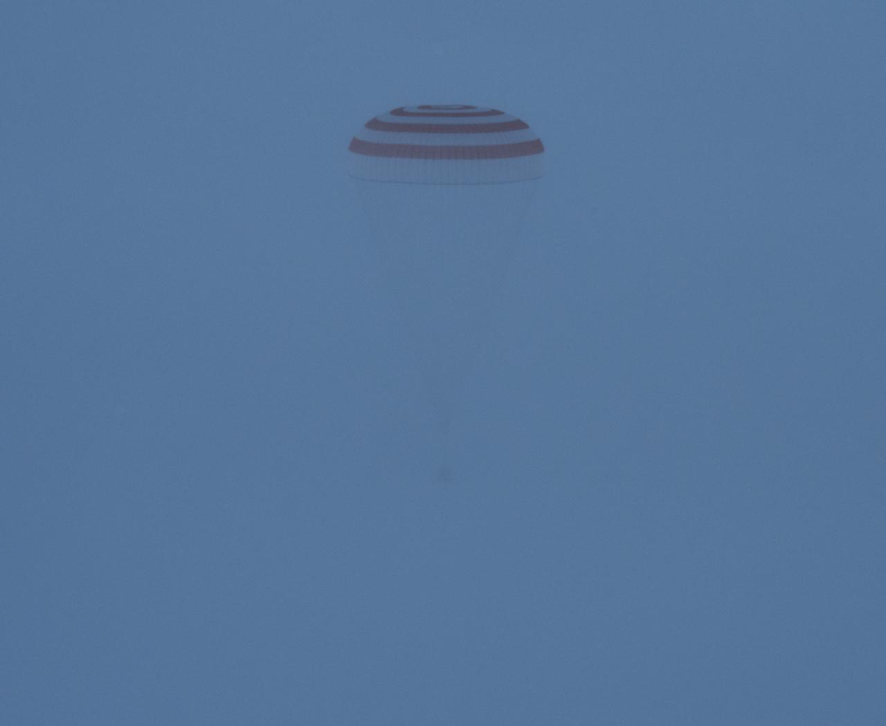 The Soyuz MS-06 spacecraft is seen as it lands with Expedition 54 crew members Joe Acaba and Mark Vande Hei of NASA and cosmonaut Alexander Misurkin near the town of Zhezkazgan, Kazakhstan on Wednesday, Feb. 28, 2018 (February 27 Eastern time.) Acaba, Vande Hei, and Misurkin are returning after 168 days in space where they served as members of the Expedition 53 and 54 crews onboard the International Space Station. Photo Credit: (NASA/Bill Ingalls)