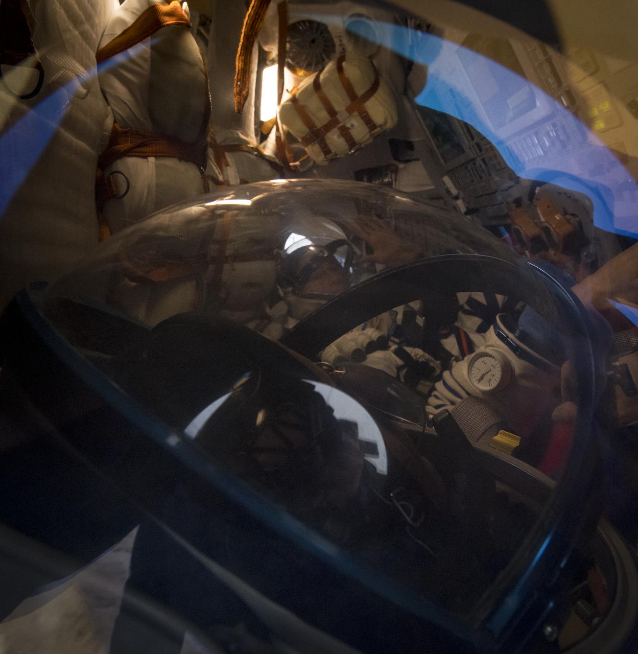 Expedition 54 crew members Joe Acaba and Mark Vande Hei of NASA and cosmonaut Alexander Misurkin are seen inside their Soyuz MS-06 spacecraft shortly after they landed near the town of Zhezkazgan, Kazakhstan on Wednesday, Feb. 28, 2018 (February 27 Eastern time.) Acaba, Vande Hei, and Misurkin are returning after 168 days in space where they served as members of the Expedition 53 and 54 crews onboard the International Space Station. Photo Credit: (NASA/Bill Ingalls)