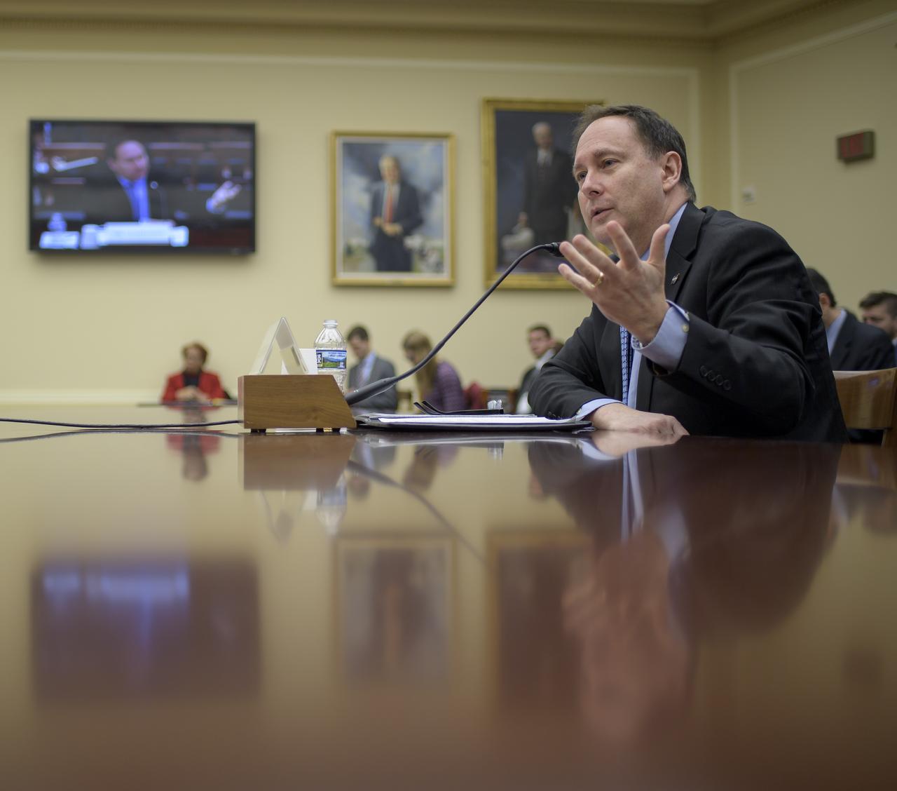 Acting NASA Administrator Robert Lightfoot testifies during a House Committee on Science, Space, and Technology, Subcommittee on Space, hearing overview of the NASA Budget for Fiscal Year 2019, Wednesday, March 7, 2018, at the Rayburn House Office Building in Washington. Photo Credit: (NASA/Bill Ingalls)
