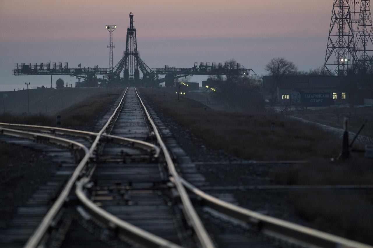 The launch pad is seen just before sunrise, Monday, March 19, 2018 at the Baikonur Cosmodrome in Kazakhstan. Expedition 55 crewmembers Ricky Arnold and Drew Feustel of NASA and Oleg Artemyev of Roscosmos are scheduled to launch at 1:44 p.m. Eastern time (11:44 p.m. Baikonur time) on March 21 and will spend the next five months living and working aboard the International Space Station. Photo Credit: (NASA/Joel Kowsky)