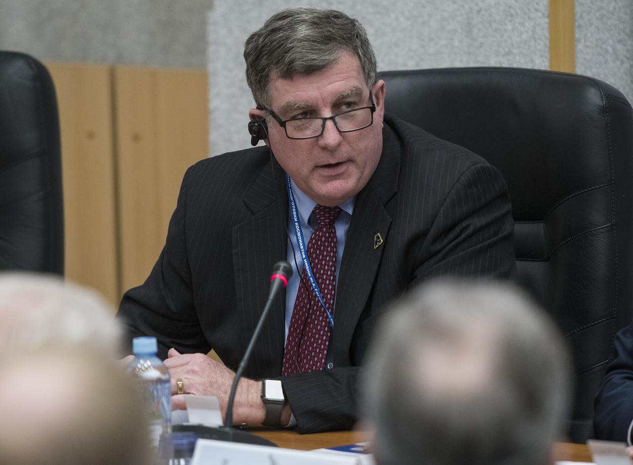 NASA International Space Station Program Manager Kirk Shireman is seen during the State Commission meeting to approve the Soyuz launch of Expedition 55 to the International Space Station, Tuesday, March 20, 2018. Expedition 55 Soyuz Commander Oleg Artemyev of Roscosmos, flight engineer Ricky Arnold and flight engineer Drew Feustel of NASA are scheduled to launch to the International Space Station aboard the Soyuz MS-08 spacecraft on Wednesday, March, 21. Photo Credit: (NASA/Joel Kowsky)