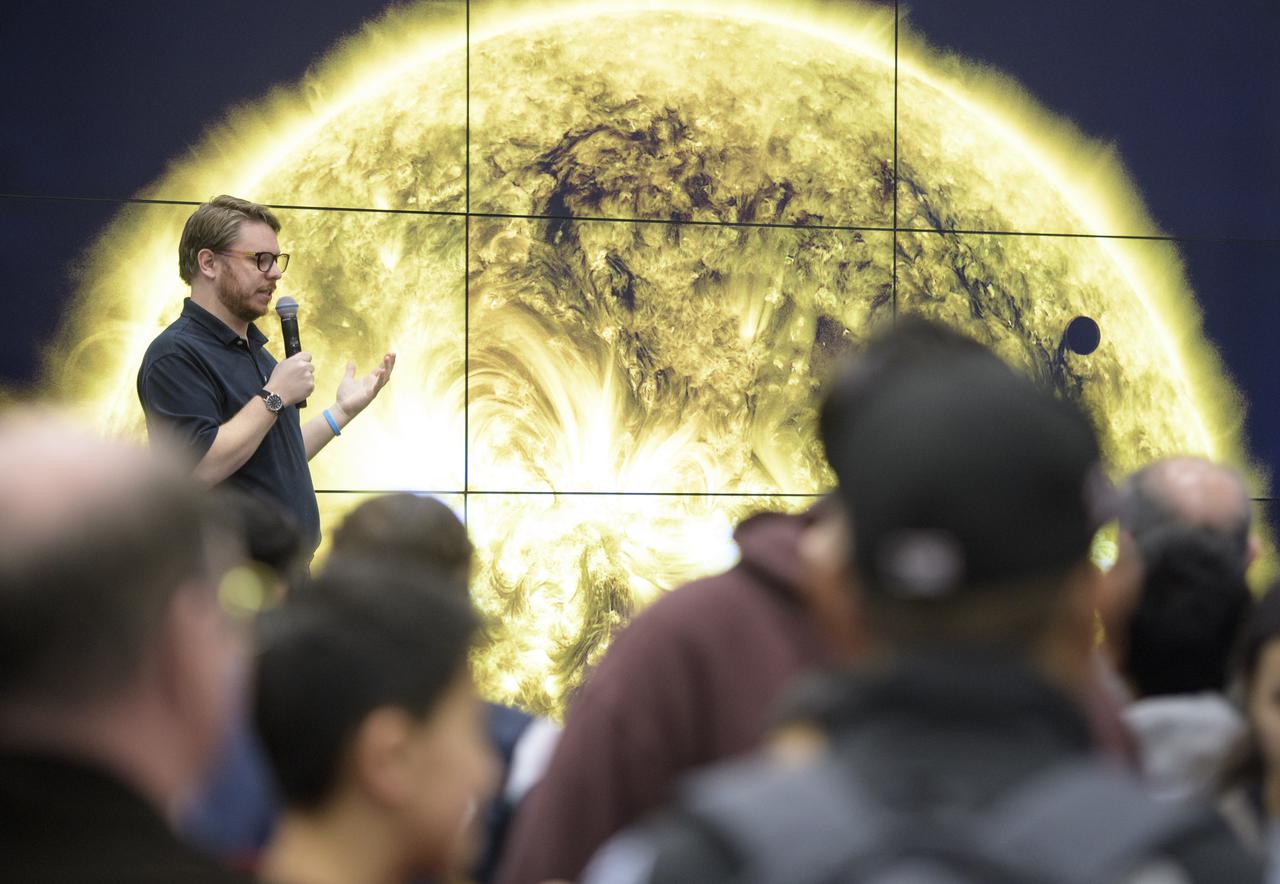 Tom Barclay, Director of the Kepler/K2 Guest Observer Office at NASA's Ames Research Center, speaks about exoplanets and NASA's next exoplanet mission during Sneak Peek Friday at the USA Science and Engineering Festival, Friday, April 6, 2018 at the Walter E. Washington Convention Center in Washington, DC.  The festival is open to the public April 7-8.  Photo Credit: (NASA/Joel Kowsky)