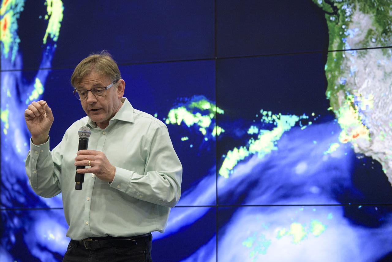 Steven Pawson, Chief of the Global Modeling and Assimilation Office at NASA's Goddard Space Flight Center, speaks about NASA's observations of Earth during Sneak Peek Friday at the USA Science and Engineering Festival, Friday, April 6, 2018 at the Walter E. Washington Convention Center in Washington, DC.  The festival is open to the public April 7-8.  Photo Credit: (NASA/Joel Kowsky)