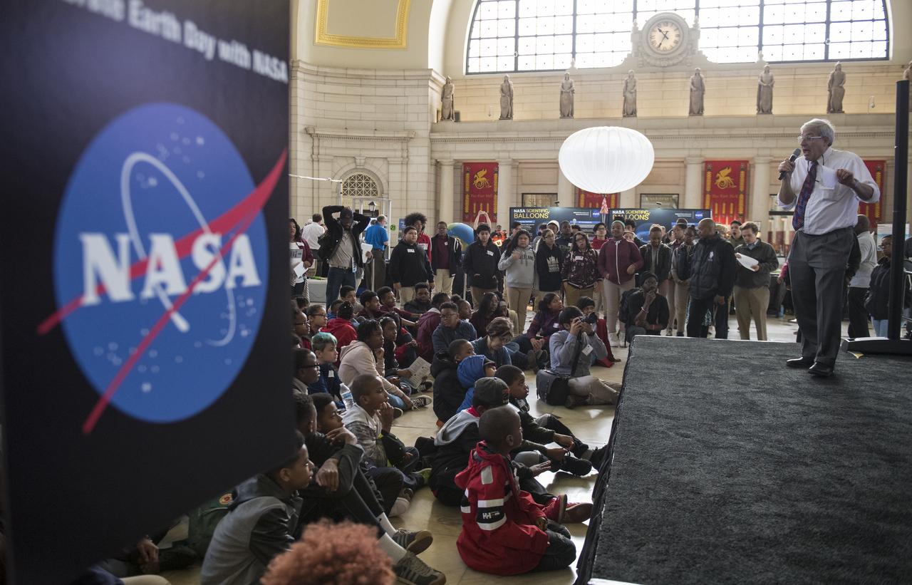 Dr. Michael Freilich, director, Earth Science Division, NASA Headquarters, speaks about the benefits of studying the Earth at NASA's Earth Day event on Thursday, April 19, 2018 at Union Station in Washington, D.C. Photo Credit: (NASA/Aubrey Gemignani)