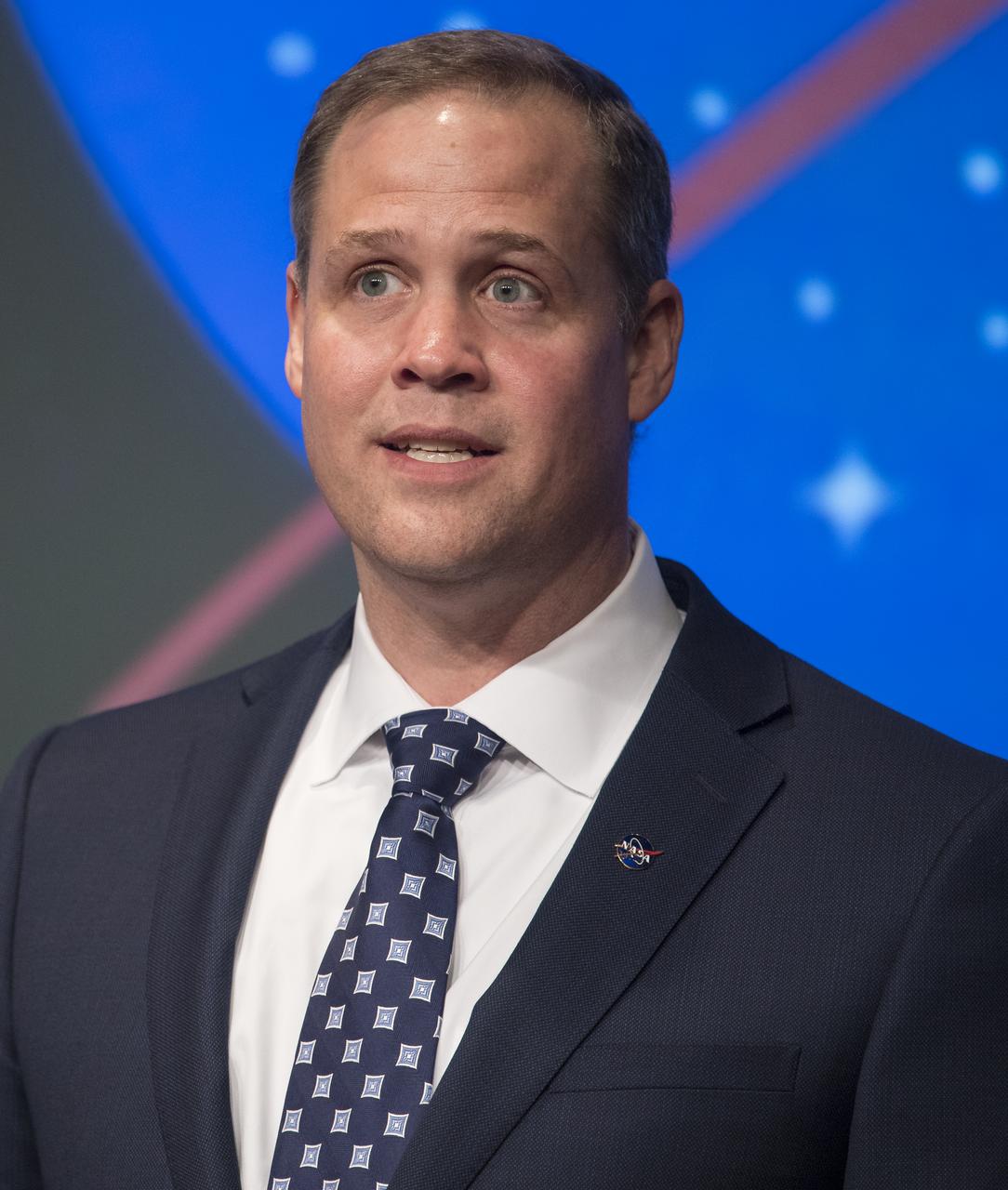 NASA Administrator Jim Bridenstine speaks after being sworn-in as they agency's 13th administrator as Vice President Mike Pence looks on, Monday, April 23, 2018 at NASA Headquarters in Washington. Photo Credit: (NASA/Joel Kowsky)