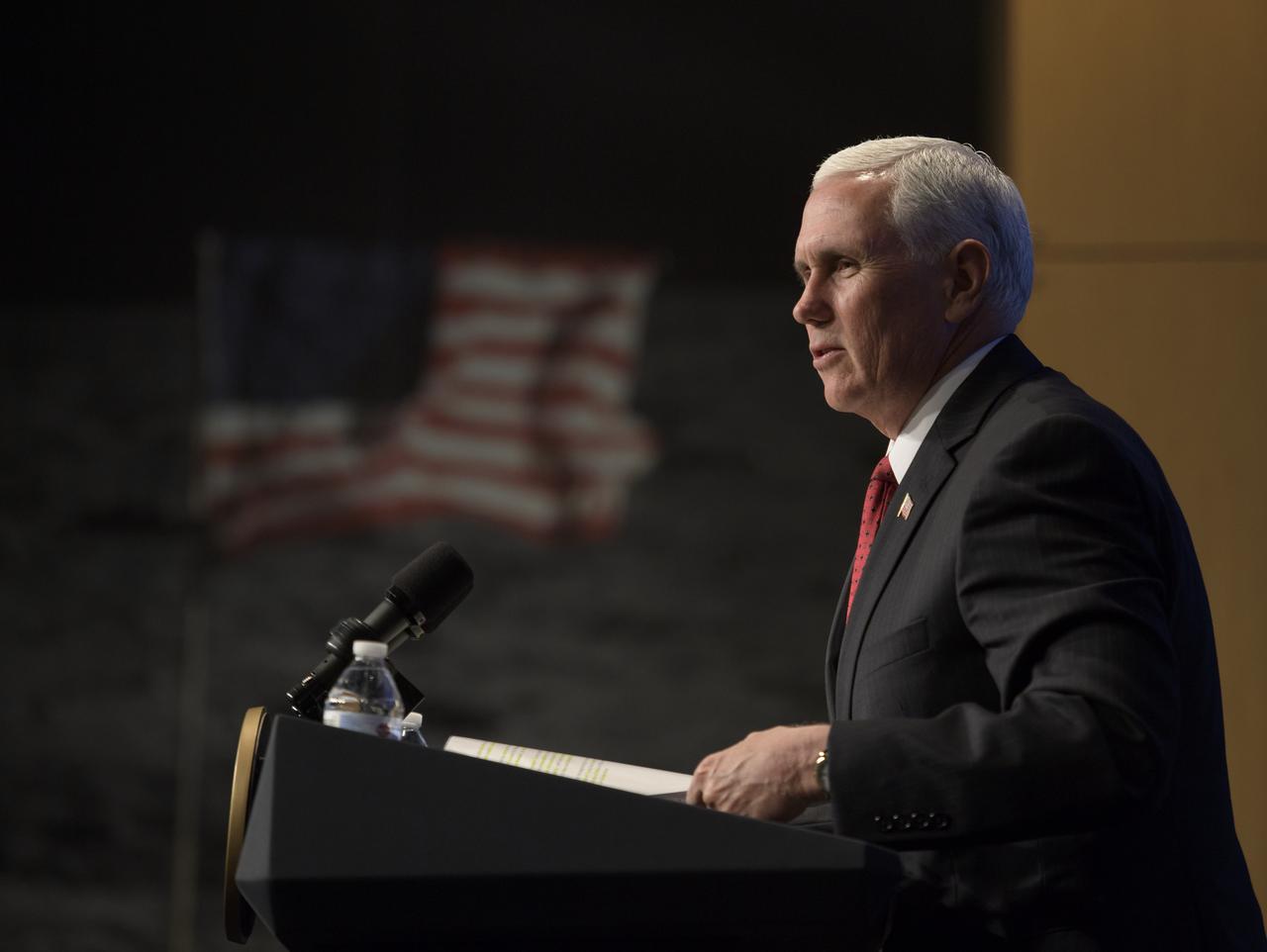 Vice President Mike Pence speaks during an event where Jim Bridenstine is sworn in as the 13th NASA Administrator, Monday, April 23, 2018 at NASA Headquarters in Washington. Photo Credit: (NASA/Bill Ingalls)