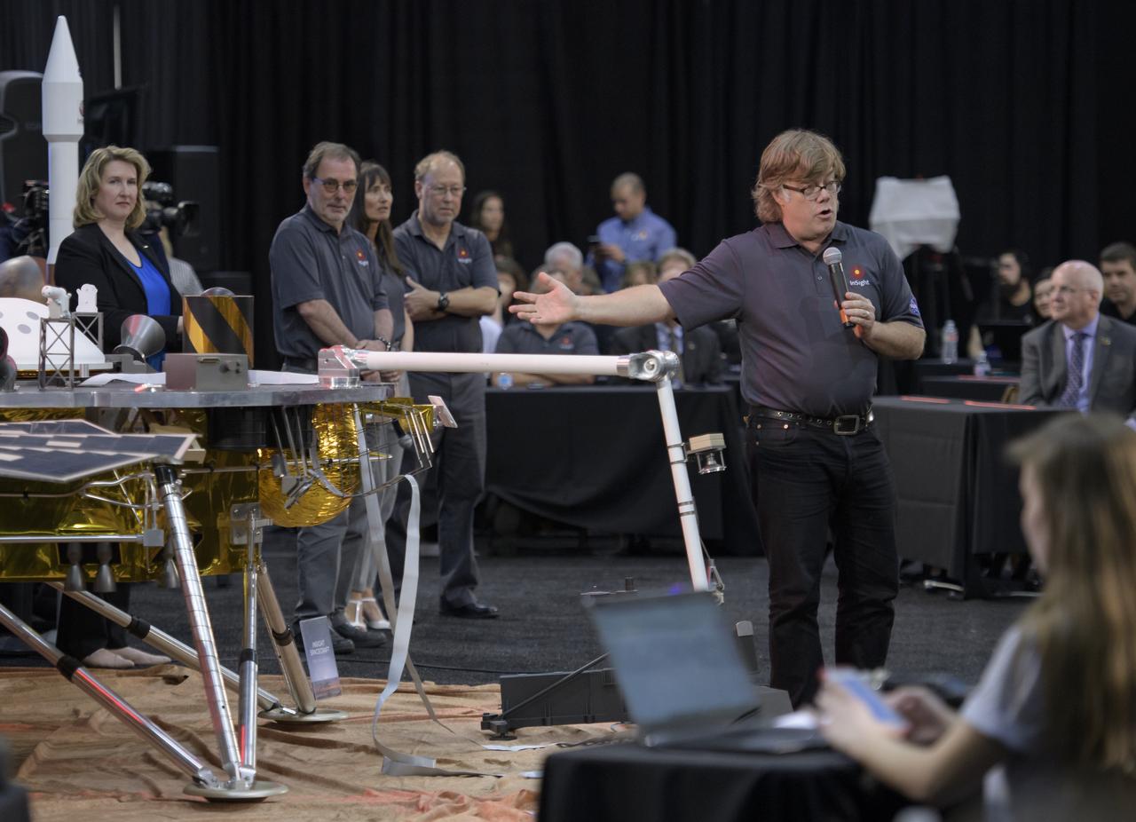 Philippe Lognonné, SEIS investigation lead, Institut de Physique du Globe de Paris (IPGP)  discusses NASA's InSight mission during a prelaunch media briefing, Thursday, May 3, 2018, at Vandenberg Air Force Base in California. InSight, short for Interior Exploration using Seismic Investigations, Geodesy and Heat Transport, is a Mars lander designed to study the "inner space" of Mars: its crust, mantle, and core. Photo Credit: (NASA/Bill Ingalls)