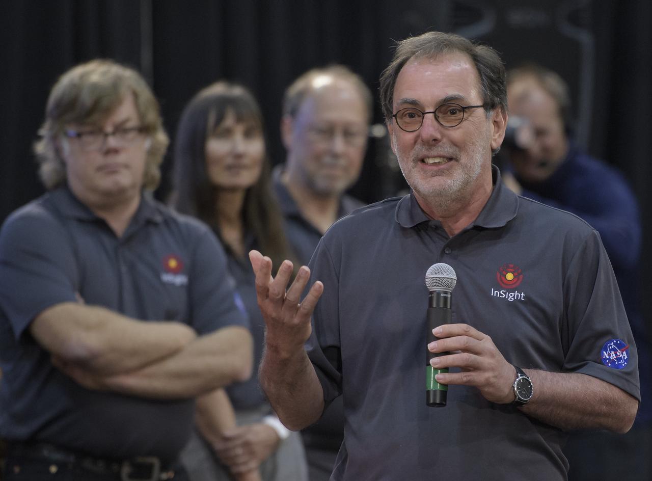 Tilman Spohn, HP3 investigation lead, Institute of Planetary Research (DLR), discusses NASA's InSight mission during a prelaunch media briefing, Thursday, May 3, 2018, at Vandenberg Air Force Base in California. InSight, short for Interior Exploration using Seismic Investigations, Geodesy and Heat Transport, is a Mars lander designed to study the "inner space" of Mars: its crust, mantle, and core. Photo Credit: (NASA/Bill Ingalls)