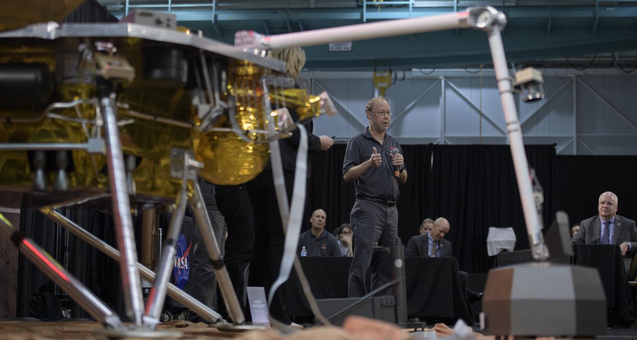 Bruce Banerdt, InSight principal investigator, NASA JPL, discusses NASA's InSight mission during a prelaunch media briefing, Thursday, May 3, 2018, at Vandenberg Air Force Base in California. InSight, short for Interior Exploration using Seismic Investigations, Geodesy and Heat Transport, is a Mars lander designed to study the "inner space" of Mars: its crust, mantle, and core. Photo Credit: (NASA/Bill Ingalls)
