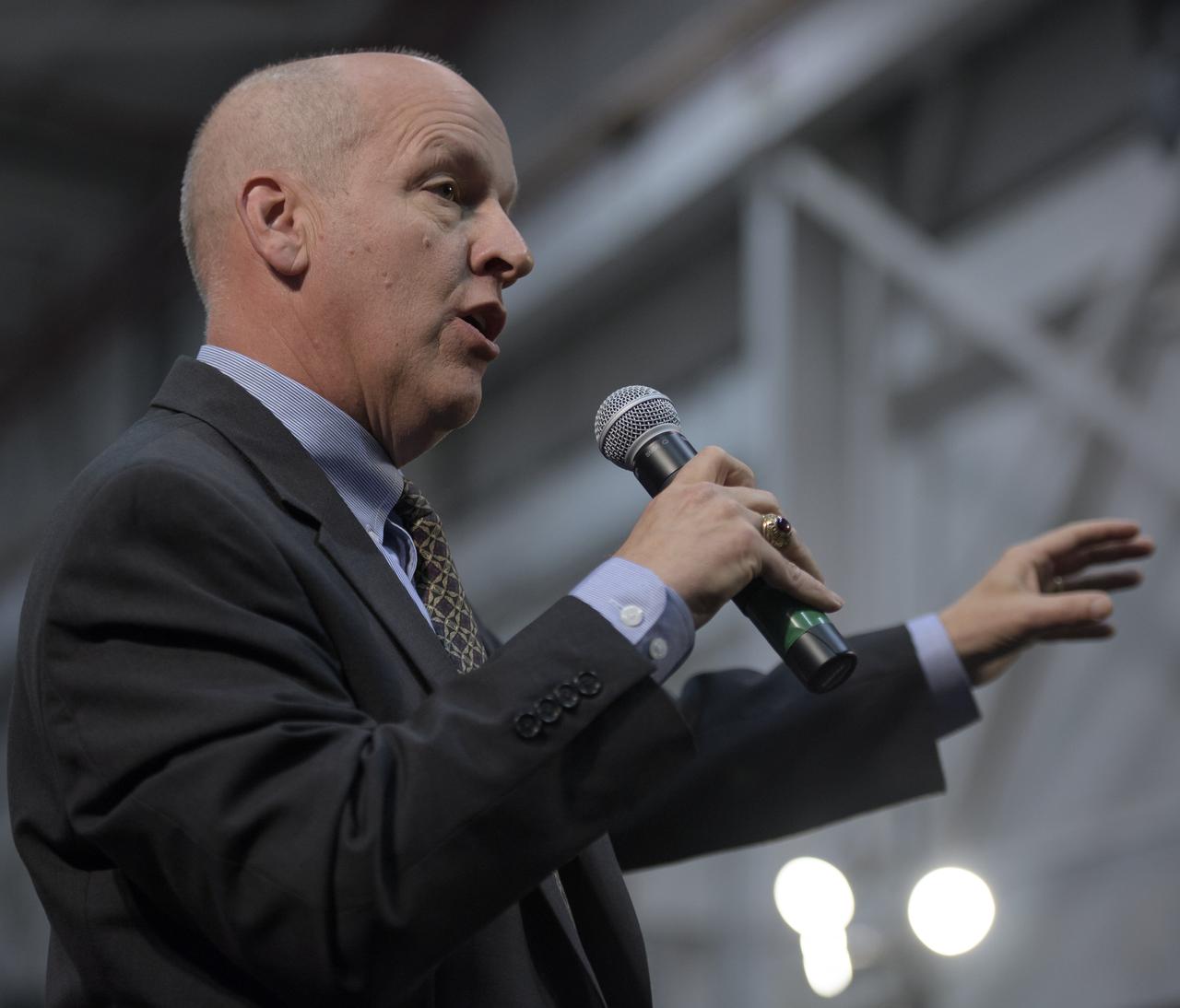 Tim Dunn, launch director, NASA’s Launch Services Program, discusses NASA's InSight mission during a prelaunch media briefing, Thursday, May 3, 2018, at Vandenberg Air Force Base in California. InSight, short for Interior Exploration using Seismic Investigations, Geodesy and Heat Transport, is a Mars lander designed to study the "inner space" of Mars: its crust, mantle, and core. Photo Credit: (NASA/Bill Ingalls)