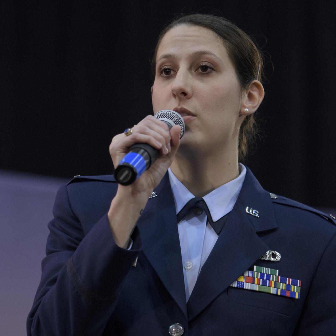 1st Lieutenant Kristina Williams, weather officer, 30th Space Wing, Vandenberg Air Force Base, discusses NASA's InSight mission during a prelaunch media briefing, Thursday, May 3, 2018, at Vandenberg Air Force Base in California. InSight, short for Interior Exploration using Seismic Investigations, Geodesy and Heat Transport, is a Mars lander designed to study the "inner space" of Mars: its crust, mantle, and core. Photo Credit: (NASA/Bill Ingalls)