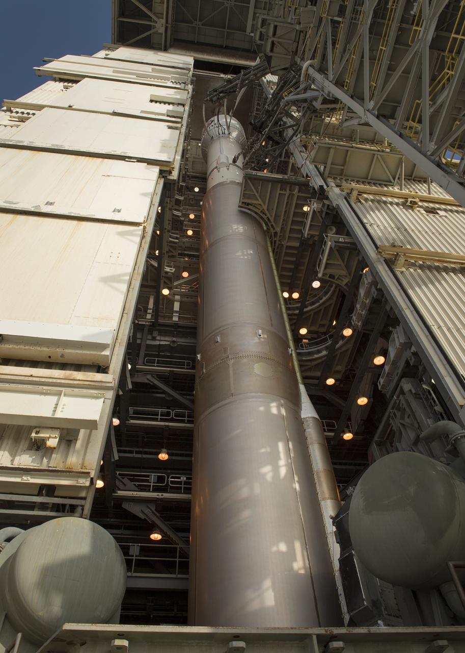 The United Launch Alliance (ULA) Atlas-V rocket is seen with NASA's InSight spacecraft onboard, Thursday, May 3, 2018, at Vandenberg Air Force Base in California. InSight, short for Interior Exploration using Seismic Investigations, Geodesy and Heat Transport, is a Mars lander designed to study the "inner space" of Mars: its crust, mantle, and core. Photo Credit: (NASA/Bill Ingalls)