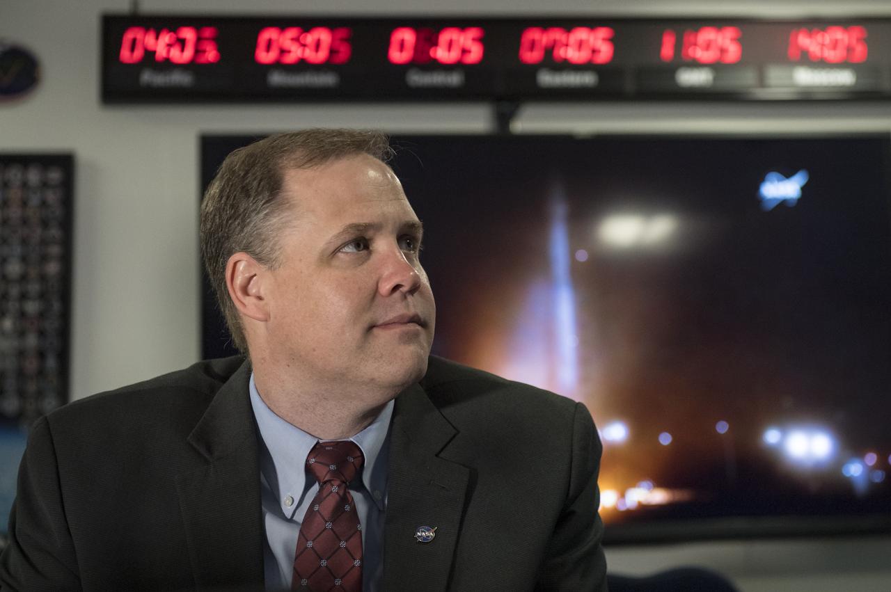 NASA Administrator Jim Bridenstine watches the launch of NASA's InSight spacecraft on a United Launch Alliance (ULA) Atlas-V rocket Saturday, May 5, 2018 at NASA Headquarters in Washington. InSight, short for Interior Exploration using Seismic Investigations, Geodesy and Heat Transport, is a Mars lander designed to study the "inner space" of Mars: its crust, mantle, and core. Photo Credit: (NASA/Aubrey Gemignani)