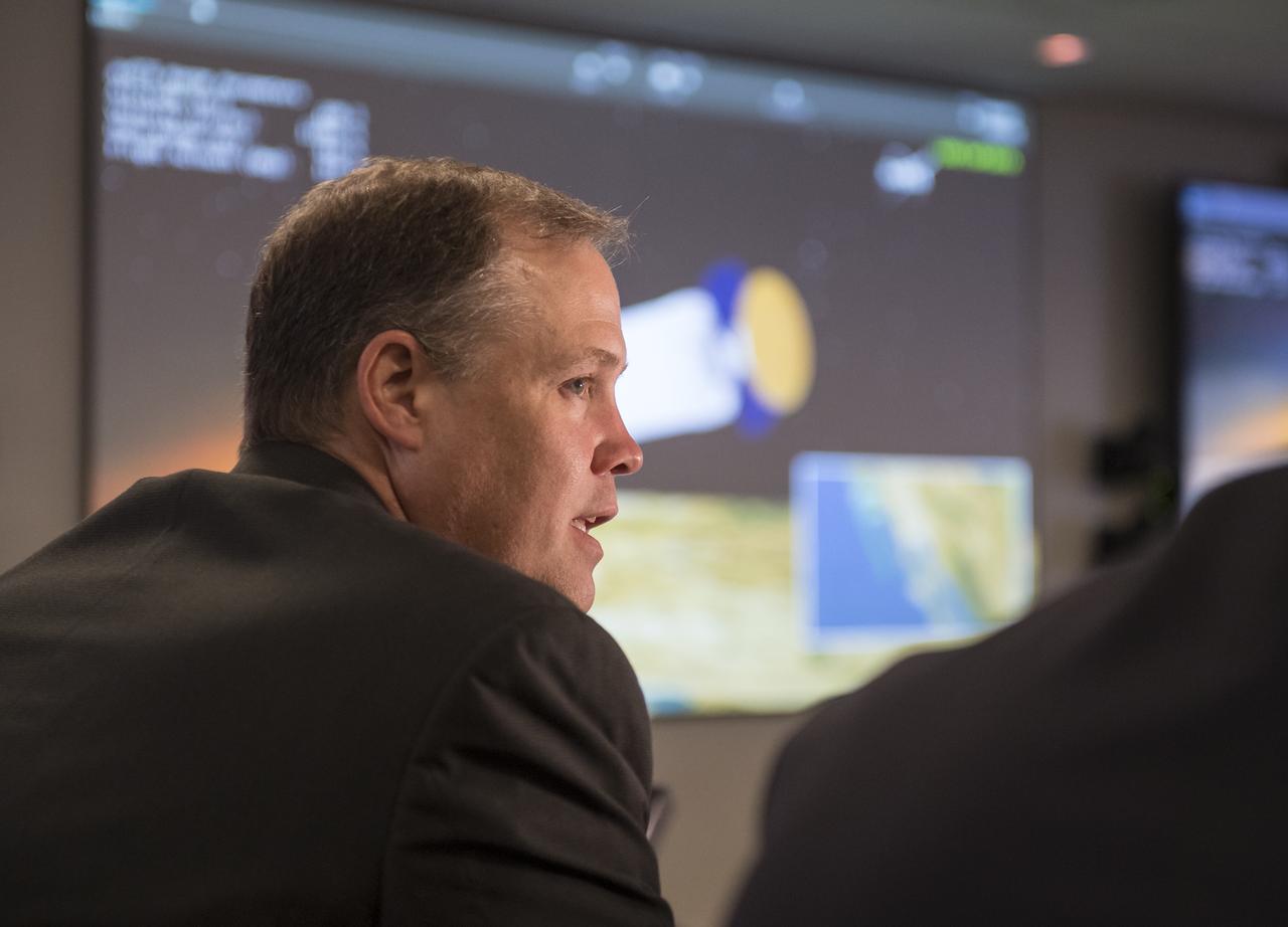 NASA Administrator Jim Bridenstine watches the launch of NASA's InSight spacecraft on a United Launch Alliance (ULA) Atlas-V rocket Saturday, May 5, 2018 at NASA Headquarters in Washington. InSight, short for Interior Exploration using Seismic Investigations, Geodesy and Heat Transport, is a Mars lander designed to study the "inner space" of Mars: its crust, mantle, and core. Photo Credit: (NASA/Aubrey Gemignani)