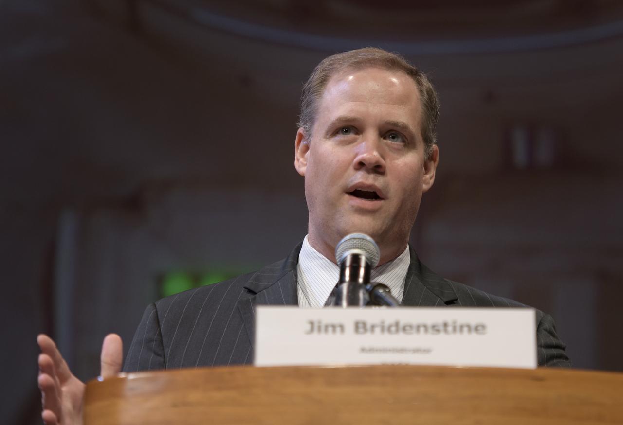 NASA Administrator Jim Bridenstine delivers the keynote speech at the Humans to Mars Summit (H2M), Wednesday, May 9, 2018 at George Washington University in Washington. Bridenstine joined more than 20 NASA scientists and technologists at the three-day event sponsored by Explore Mars Inc. It brought industry, government and the scientific, entertainment and academic communities together to discuss technology developments, foster partnerships, and encourage students to pursue STEAM careers. Photo Credit: (NASA/Bill Ingalls)