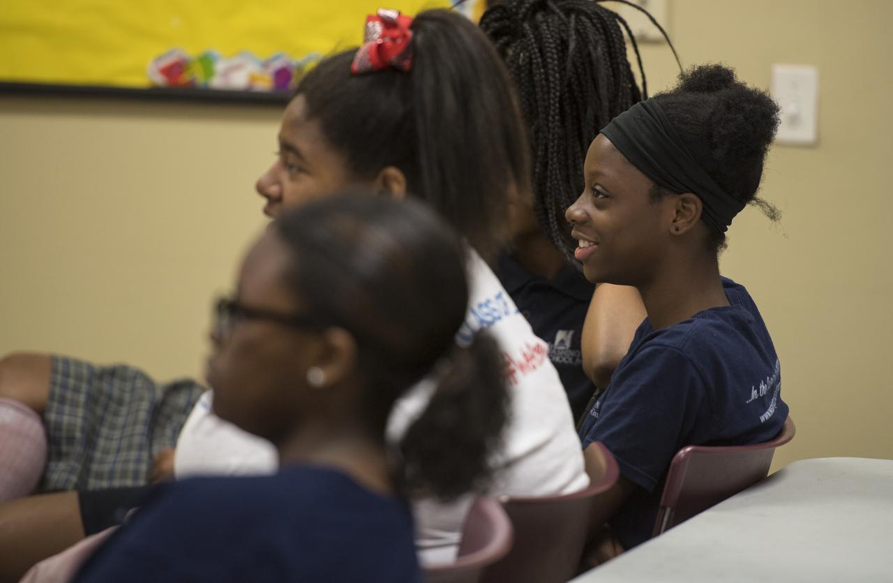 Students listen as NASA astronaut Randy Bresnik and ESA astronaut Paolo Nespoli speak about their time onboard the International Space Station during expeditions 52/53, Friday, May 11, 2018 at the Washington School for Girls in Washington. Photo Credit: (NASA/Aubrey Gemignani)