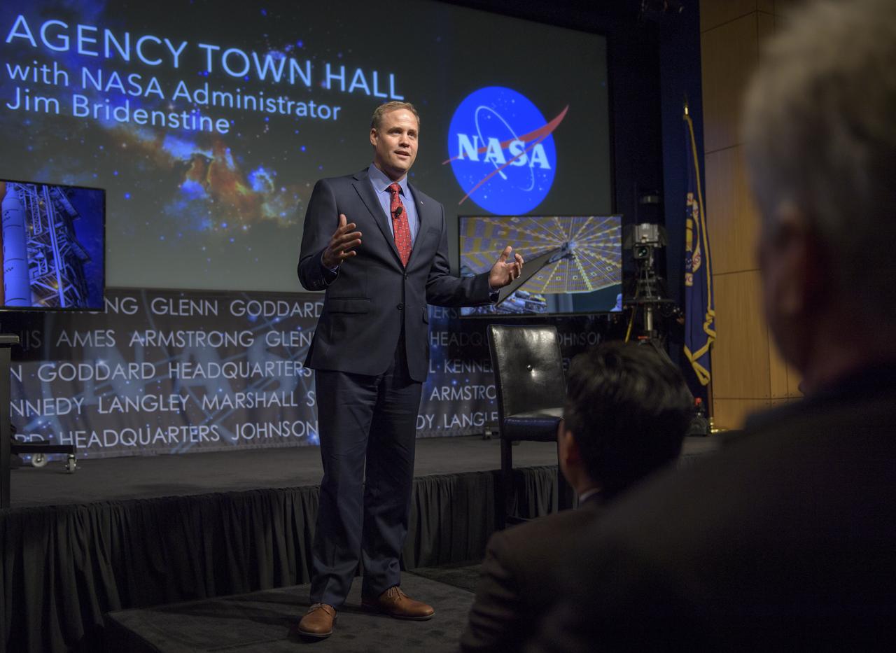 NASA Administrator Jim Bridenstine is seen during a NASA town hall event, Thursday, May 17, 2018 at NASA Headquarters in Washington. Photo Credit: (NASA/Bill Ingalls)