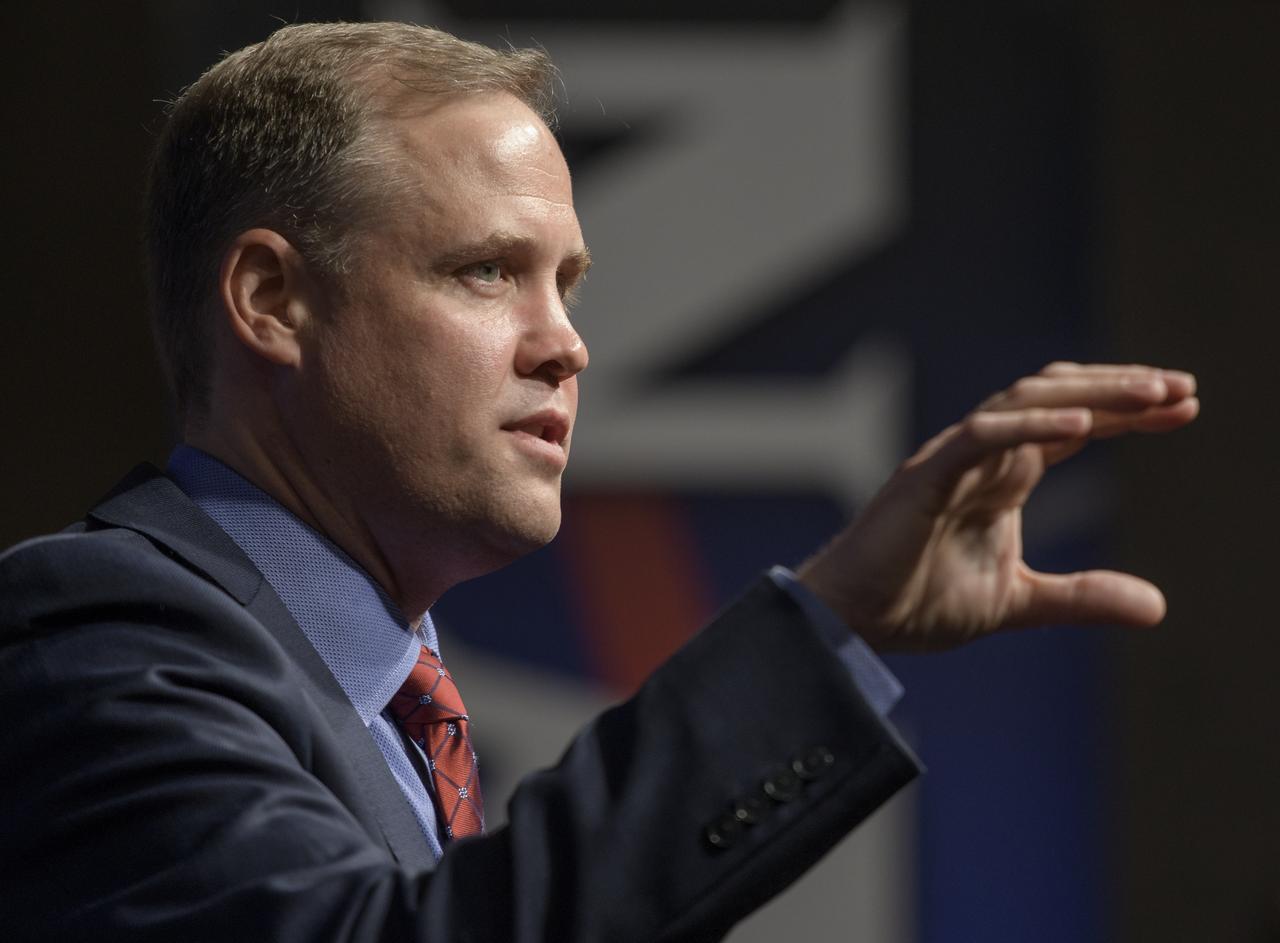 NASA Administrator Jim Bridenstine is seen during a NASA town hall event, Thursday, May 17, 2018 at NASA Headquarters in Washington. Photo Credit: (NASA/Bill Ingalls)