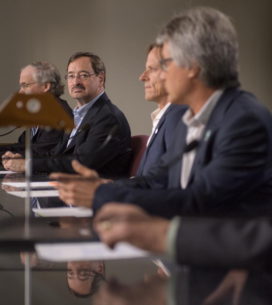 David Jarrett, GRACE-FO program executive in the Earth Science Division at NASA Headquarters is seen during a Gravity Recovery and Climate Experiment Follow-On (GRACE-FO) mission prelaunch media briefing, Monday, May 21, 2018, at Vandenberg Air Force Base in California. The twin GRACE-FO spacecraft will measure changes in how mass is redistributed within and among Earth's atmosphere, oceans, land and ice sheets, as well as within Earth itself. Photo Credit: (NASA/Bill Ingalls)