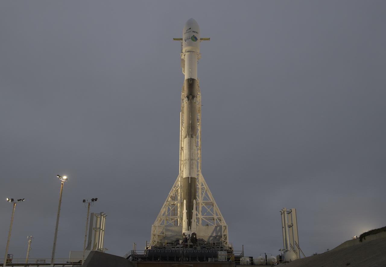 The SpaceX Falcon 9 rocket is seen with the NASA/German Research Centre for Geosciences GRACE Follow-On spacecraft onboard, Monday, May 21, 2018, at Space Launch Complex 4E at Vandenberg Air Force Base in California. The mission will measure changes in how mass is redistributed within and among Earth's atmosphere, oceans, land and ice sheets, as well as within Earth itself. GRACE-FO is sharing its ride to orbit with five Iridium NEXT communications satellites as part of a commercial rideshare agreement. Photo Credit: (NASA/Bill Ingalls)