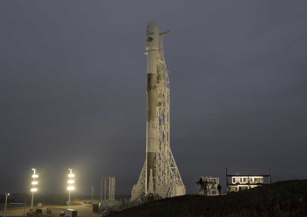 The SpaceX Falcon 9 rocket is seen with the NASA/German Research Centre for Geosciences GRACE Follow-On spacecraft onboard, Monday, May 21, 2018, at Space Launch Complex 4E at Vandenberg Air Force Base in California. The mission will measure changes in how mass is redistributed within and among Earth's atmosphere, oceans, land and ice sheets, as well as within Earth itself. GRACE-FO is sharing its ride to orbit with five Iridium NEXT communications satellites as part of a commercial rideshare agreement. Photo Credit: (NASA/Bill Ingalls)