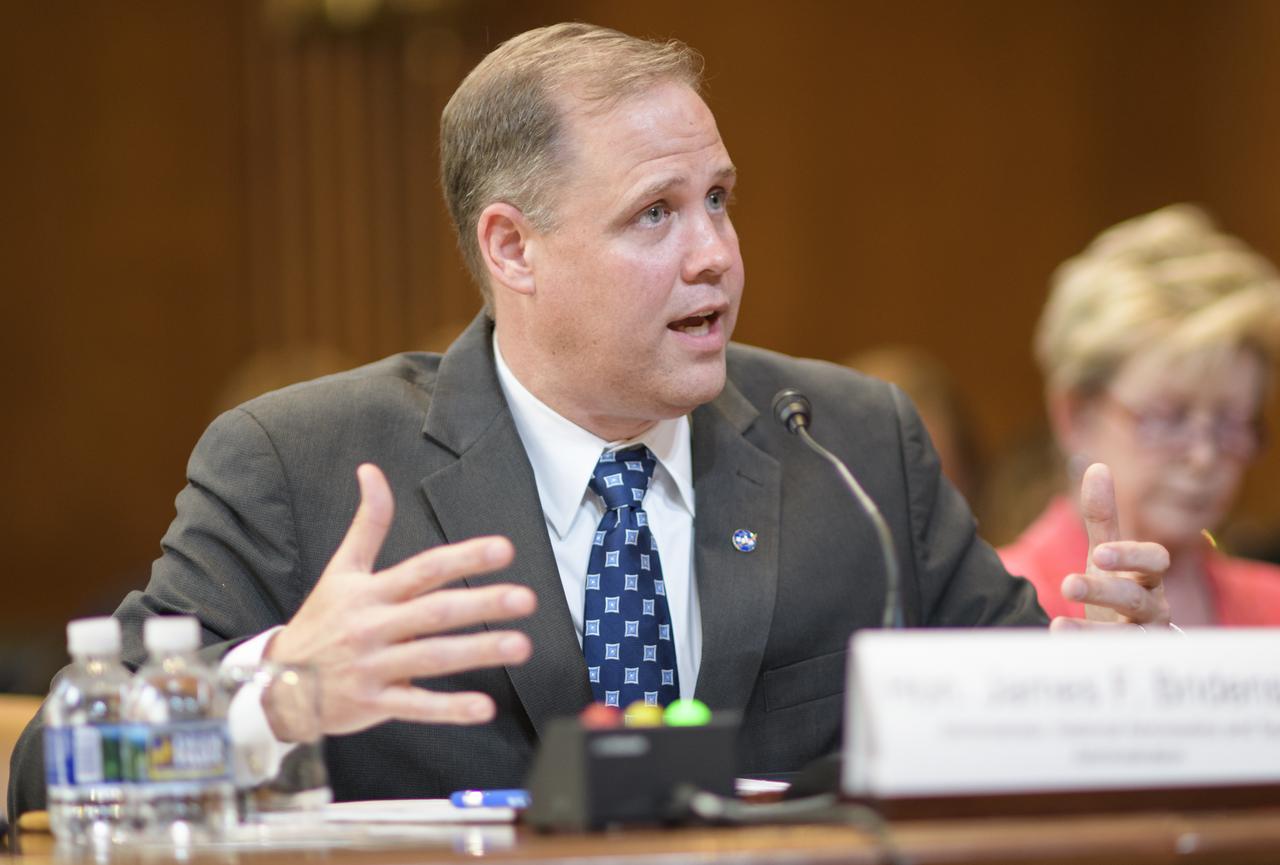 NASA Administrator Jim Bridenstine testifies before the Senate Subcommittee on Commerce, Justice, Science, and Related Agencies during a hearing to review the Fiscal Year 2019 funding request and budget justification for the National Aeronautics and Space Administration, Wednesday, May 23, 2018 in the Dirksen Senate Office Building in Washington.  Photo Credit: (NASA/Joel Kowsky)