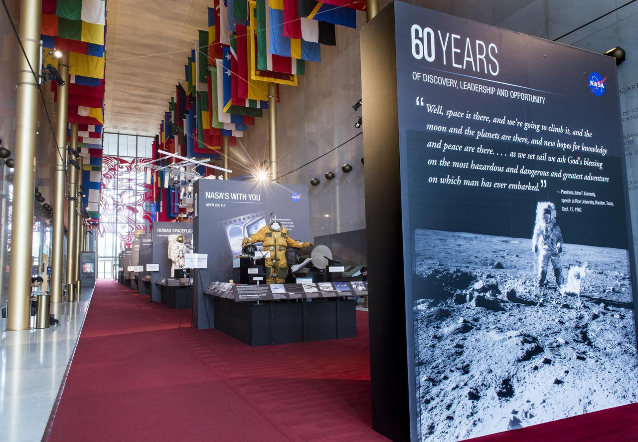 NASA's 60th Anniversary exhibits are seen at the Kennedy Center, Thursday, May 31, 2018 in Washington. Photo Credit: (NASA/Aubrey Gemignani)