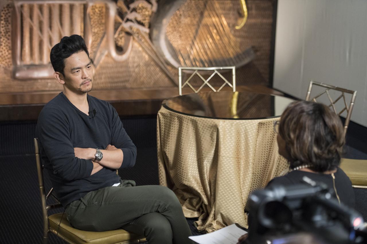 Actor John Cho in interviewed by NASA's Social Video Producer, Brittany Brown, Friday, June 1, 2018 at the John F. Kennedy Center for the Performing Arts ahead of the "National Symphony Orchestra Pops: Space, the Next Frontier," celebrating NASA's 60th Anniversary in Washington DC. The event featured music inspired by space including artists Will.i.am, Grace Potter, Coheed & Cambria, John Cho, and guest Nick Sagan, son of Carl Sagan. Photo Credit: (NASA/Aubrey Gemignani)