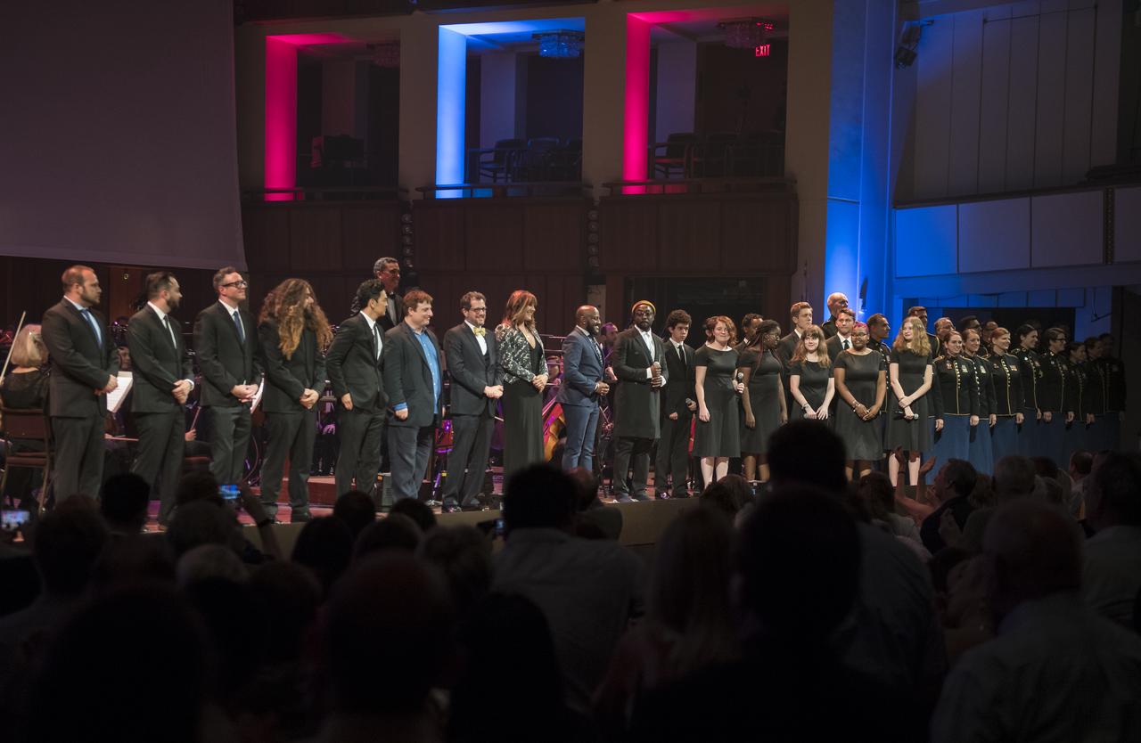 All artists are seen at the conclusion of the "National Symphony Orchestra Pops: Space, the Next Frontier" event celebrating NASA's 60th Anniversary, Friday, June 1, 2018 at the John F. Kennedy Center for the Performing Arts in Washington. The event featured music inspired by space including artists will.i.am, Grace Potter, Coheed & Cambria, John Cho, and guest Nick Sagan, son of Carl Sagan. Photo Credit: (NASA/Aubrey Gemignani)