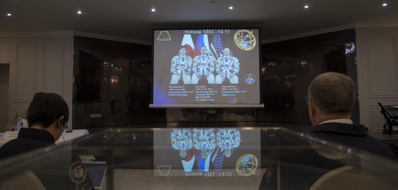 NASA, Roscosmos, and JAXA team members, along with Russian Search and Recovery Forces, meet to discuss the readiness for the landing of Expedition 55 crew members Anton Shkaplerov of Roscosmos, Scott Tingle of NASA, Norishige Kanai of the Japan Aerospace Exploration Agency (JAXA) Saturday, June 2, 2018. Shkaplerov, Tingle, and Kanai are returning after 168 days in space where they served as members of the Expedition 54 and 55 crews onboard the International Space Station. Photo Credit: (NASA/Bill Ingalls)