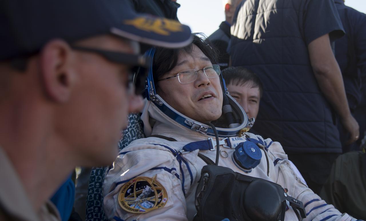 Japan Aerospace Exploration Agency (JAXA) astronaut Norishige Kanai rest in a chair outside the Soyuz MS-07 spacecraft after he Roscosmos cosmonaut Anton Shkaplerov, and NASA astronaut Scott Tingle landed in a remote area near the town of Zhezkazgan, Kazakhstan on Sunday, June 3, 2018. Shkaplerov, Tingle, and Kanai are returning after 168 days in space where they served as members of the Expedition 54 and 55 crews onboard the International Space Station. Photo Credit: (NASA/Bill Ingalls)
