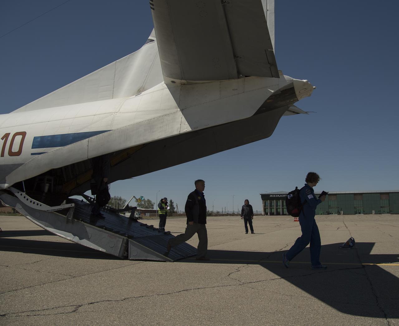 NASA, Roscosmos, and JAXA team members, along with Russian Search and Recovery Forces, arrive at the Zhezkazgan, Kazakhstan Airport to stage for the Soyuz landing of Expedition 55 crew members  Anton Shkaplerov of Roscosmos, Scott Tingle of NASA, Norishige Kanai of the Japan Aerospace Exploration Agency (JAXA) Sunday, June 3, 2018. Shkaplerov, Tingle, and Kanai are returning after 168 days in space where they served as members of the Expedition 54 and 55 crews onboard the International Space Station. Photo Credit: (NASA/Bill Ingalls)