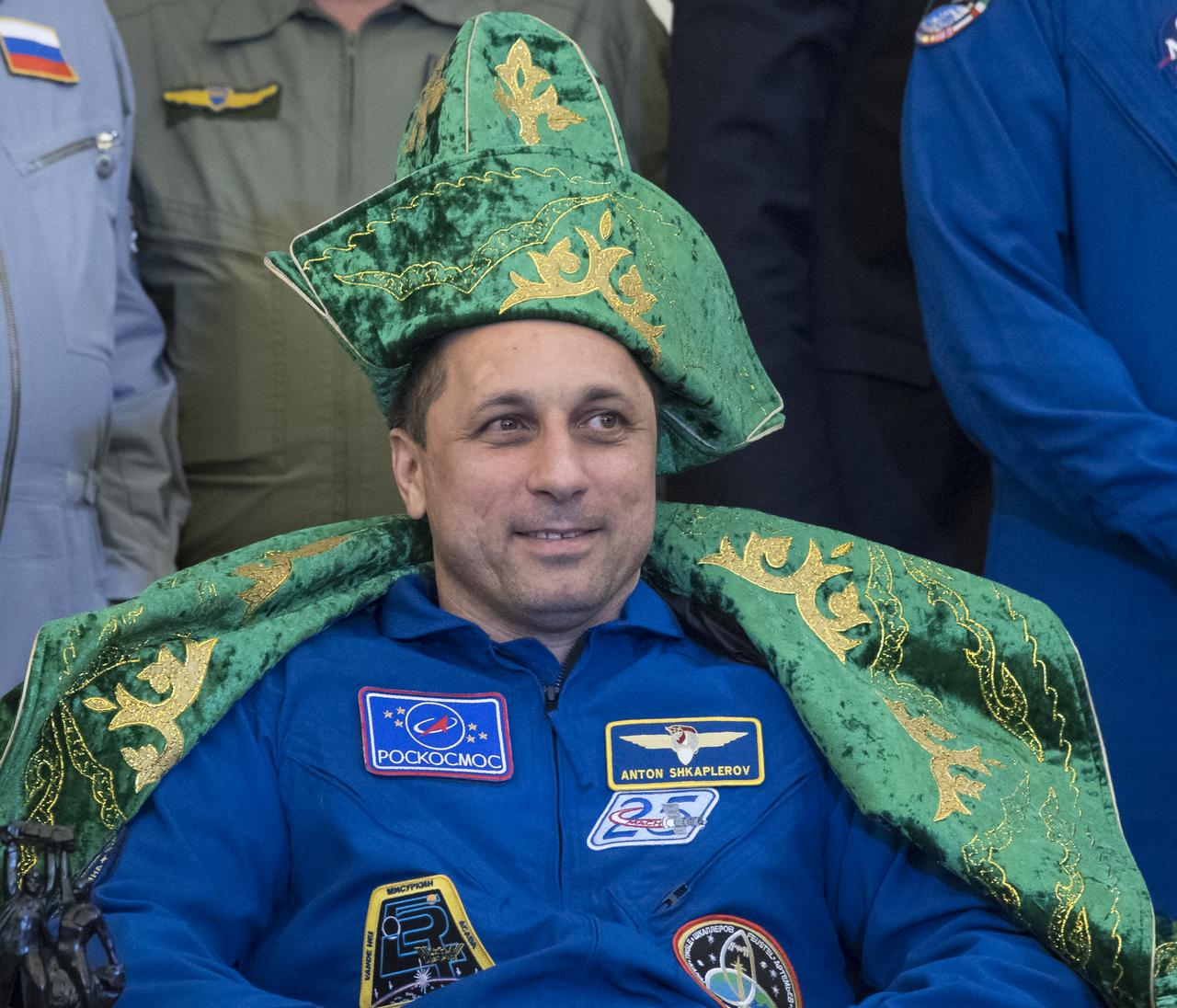 Roscosmos cosmonaut Anton Shkaplerov is seen during a Karaganda Airport welcome ceremony in Kazakhstan on Sunday, June 3, 2018. Shkaplerov, along with Japan Aerospace Exploration Agency (JAXA) astronaut Norishige Kanai and NASA astronaut Scott Tingle are returning after 168 days in space where they served as members of the Expedition 54 and 55 crews onboard the International Space Station. Photo Credit: (NASA/Bill Ingalls)