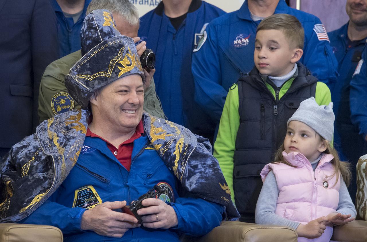NASA astronaut Scott Tingle is seen during a Karaganda Airport welcome ceremony in Kazakhstan on Sunday, June 3, 2018. Tingle, along with Roscosmos cosmonaut Anton Shkaplerov, and Japan Aerospace Exploration Agency (JAXA) Norishige Kanai are returning after 168 days in space where they served as members of the Expedition 54 and 55 crews onboard the International Space Station. Photo Credit: (NASA/Bill Ingalls)